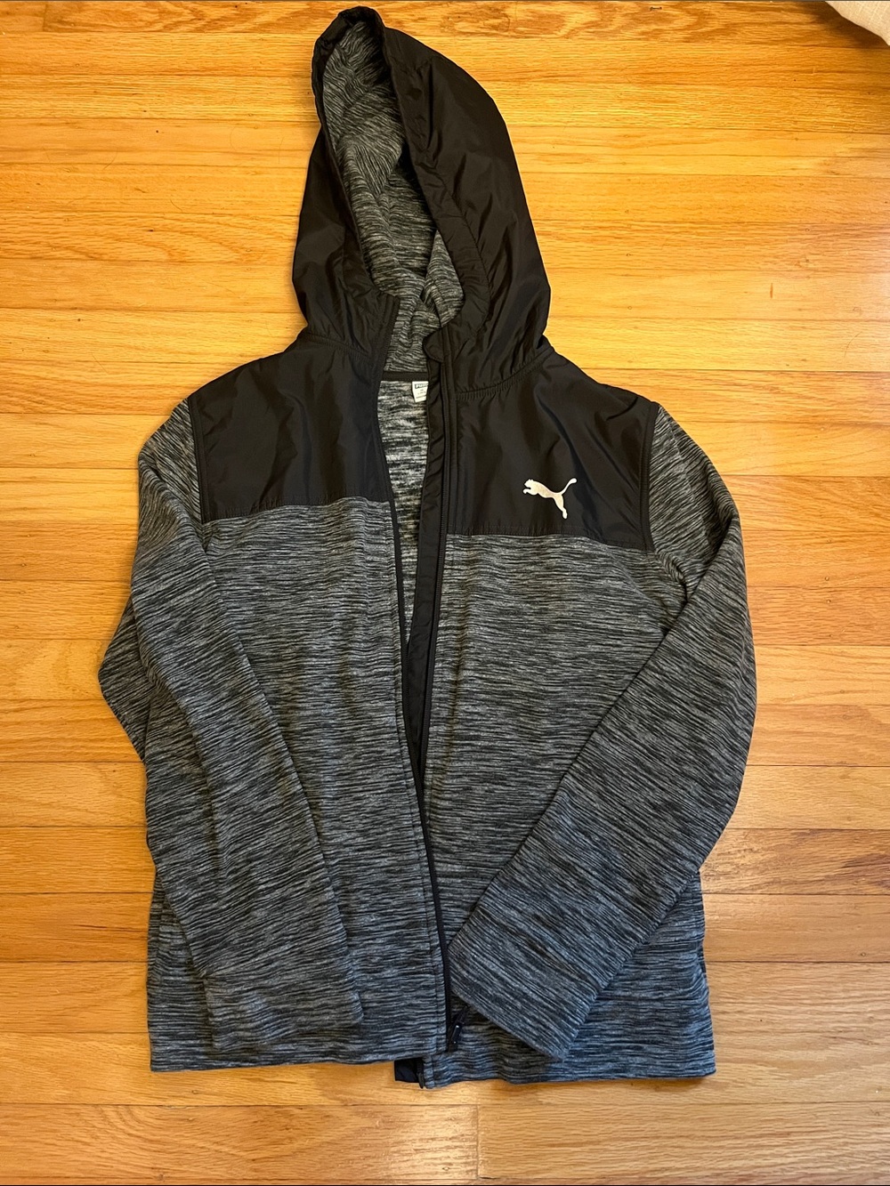 Puma Gray Heather and Black Full-Zip Hooded Jacket